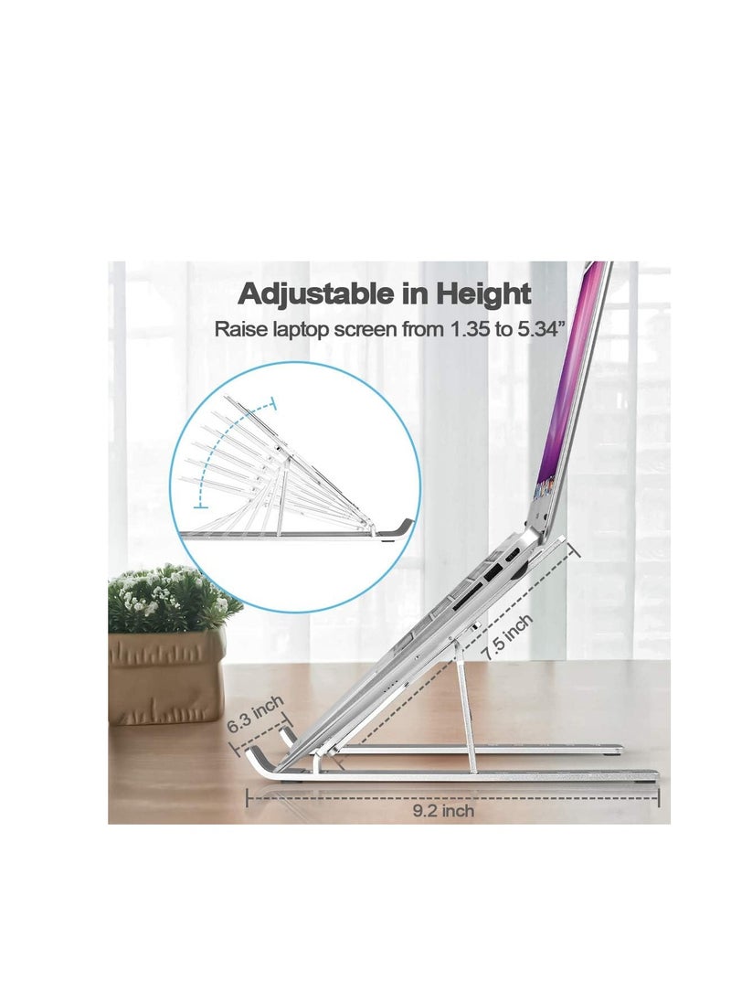 MIKUSO Adjustable Laptop Stand for Desk- Foldable Aluminum Laptop Stand Silver- Lightweight, Portable Laptop RiserDurable Laptop Holder Adjustable Compatible with MacBook, Dell, HP & More- 27x5.5x2.5cm  - Image 3