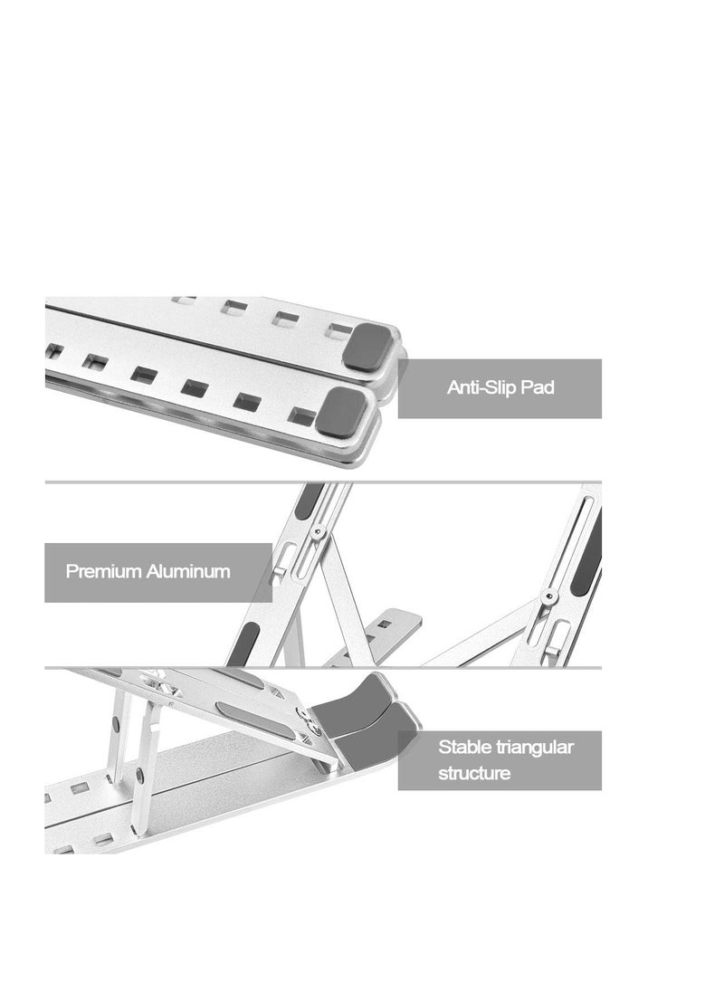 MIKUSO Adjustable Laptop Stand for Desk- Foldable Aluminum Laptop Stand Silver- Lightweight, Portable Laptop RiserDurable Laptop Holder Adjustable Compatible with MacBook, Dell, HP & More- 27x5.5x2.5cm  - Image 5