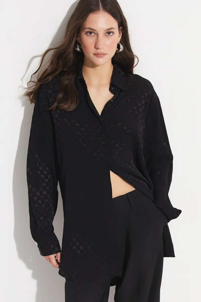 JUNE Women's Exclusive Oversize/loose Cut 100% Viscose Patterned Shirt