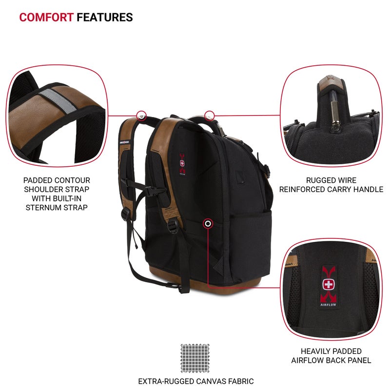 SwissGear Tool Bag Backpack, Fits Up to 17-Inch Laptop, Work Pack PRO, Black/Brown Canvas, Black/Brown Canvas, Large, Work Pack - Image 2
