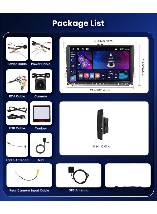 Vierex Car Stereo for Volkswagen VW Passat/Golf/Jetta/Tiguan Support Wireless Carplay&Android Auto, 9 inch IPS Touchscreen VW Radio with GPS, WiFi, FM Radio+AHD Backup Camera+MIC 4GB RAM Fast Interface - Image 5