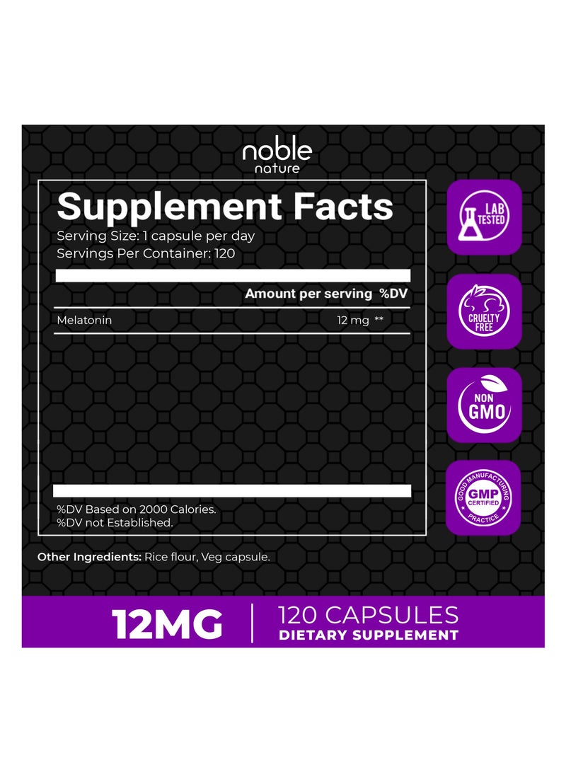 noble nature Melatonin 12 mg - 120 Veg Capsules, Non-GMO, Gluten Free - Image 2