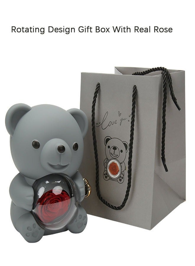 Hugging Bear Design Gift Box With Red Preserved Real Rose - Image 2