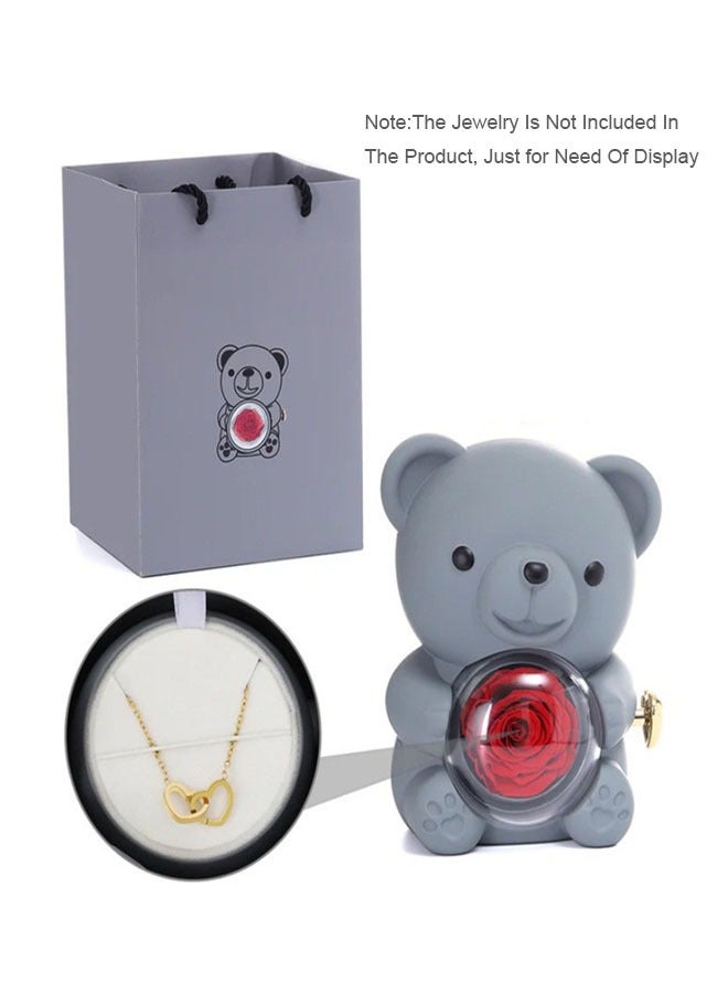 Hugging Bear Design Gift Box With Red Preserved Real Rose - Image 3