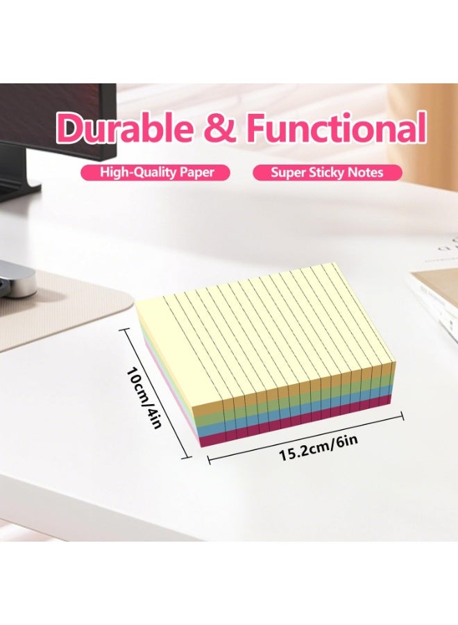 200-Sheet Lined Sticky Notes, 10 x 15.2 cm 4-Color Ruled Memo Pads with Strong Adhesion for Office & Home - Image 2