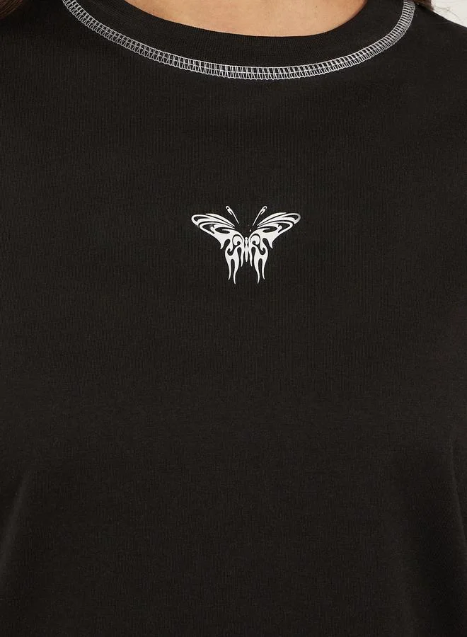 Styli Butterfly Printed Dropped Shoulder Oversized T-Shirt