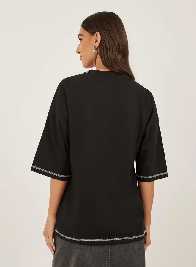 Styli Butterfly Printed Dropped Shoulder Oversized T-Shirt