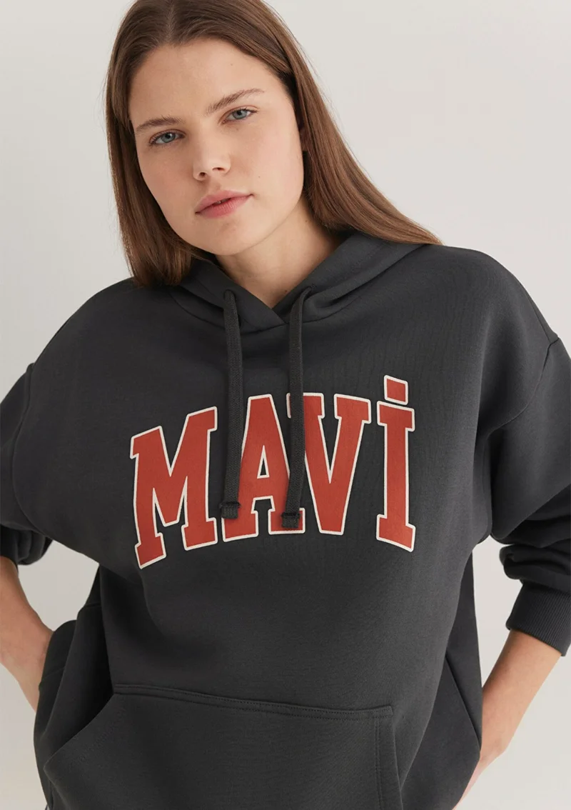 MAVI Blue Logo Printed Hooded Anthracite Sweatshirt 1600361-80106
