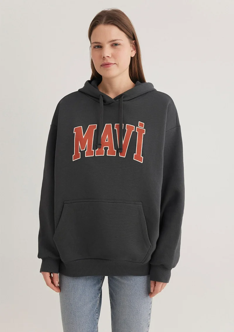 MAVI Blue Logo Printed Hooded Anthracite Sweatshirt 1600361-80106