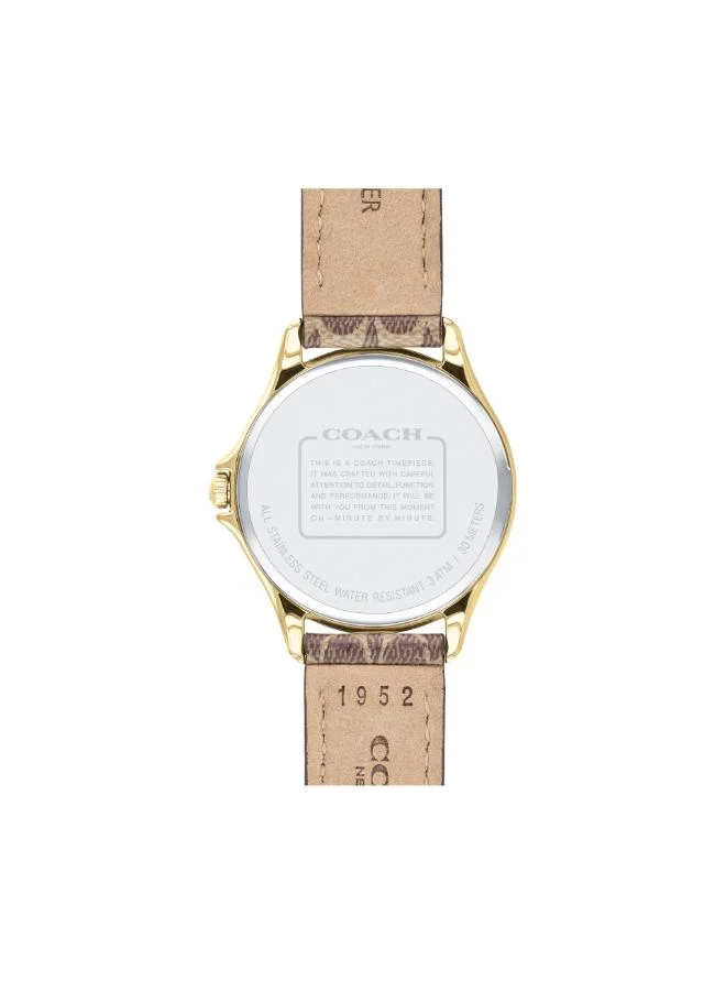 Coach Women's Quartz Watch, Gold Dial, Brown Leather Strap