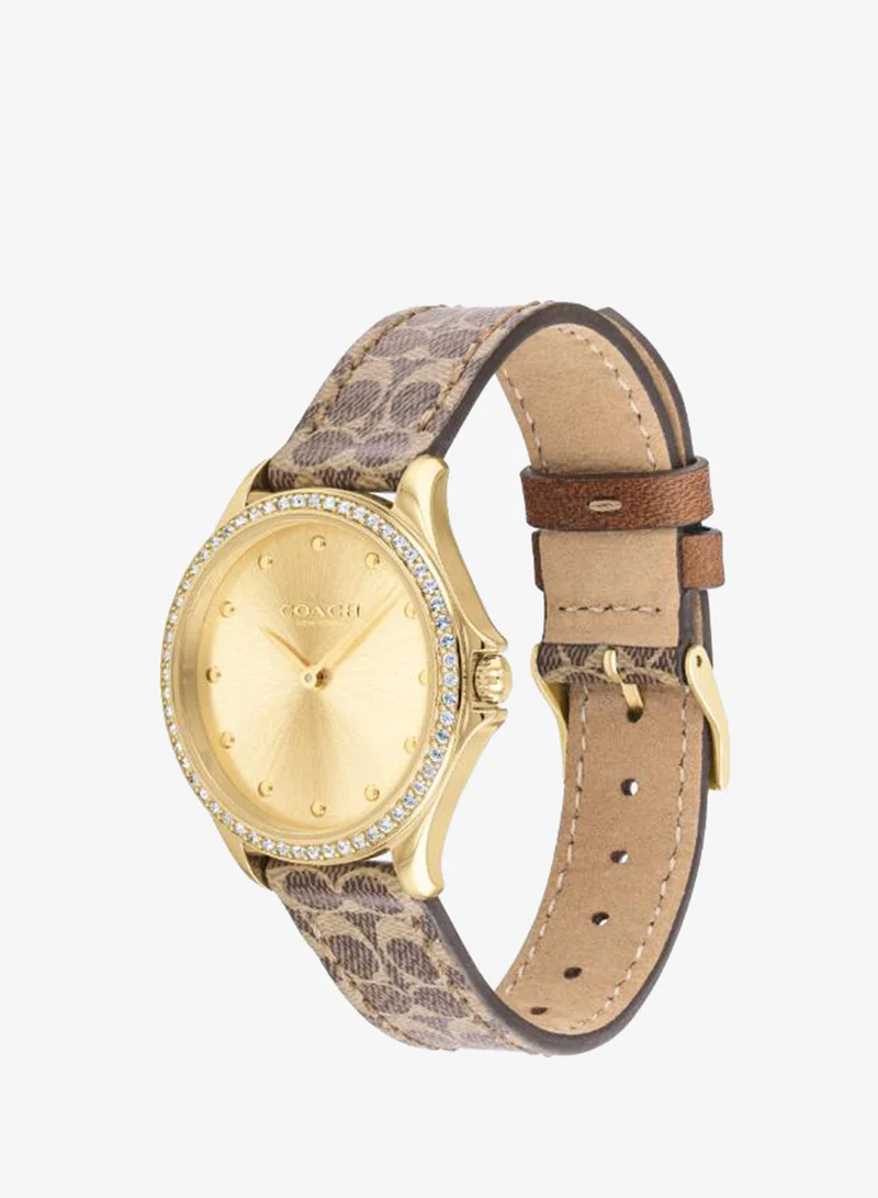 Coach  Women's Quartz Watch, Gold Dial, Brown Leather Strap for Women | Best Price UAE
