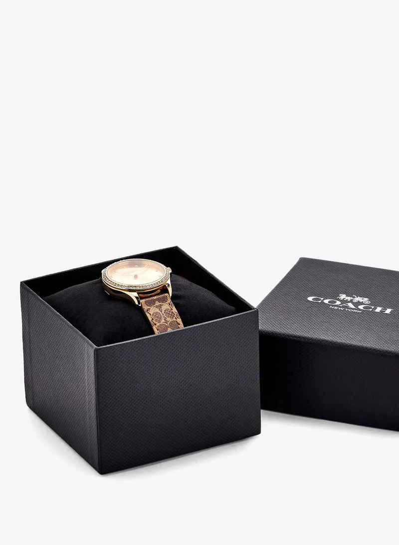 Coach  Women's Quartz Watch, Gold Dial, Brown Leather Strap for Women | Best Price UAE