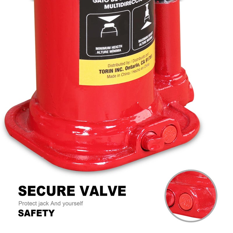 BIG RED T90203C Torin Welded Car Bottle Jack with Vertical and Horizontal Usage: Capacity 2 Ton (4,000 LBs), Red - Image 5