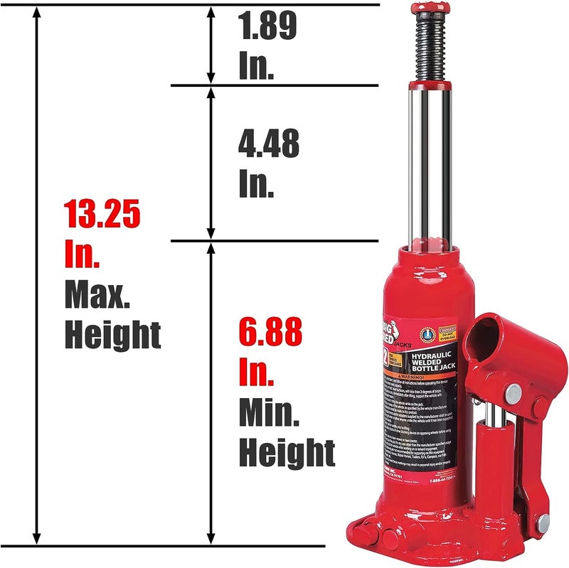 BIG RED T90203C Torin Welded Car Bottle Jack with Vertical and Horizontal Usage: Capacity 2 Ton (4,000 LBs), Red - Image 3
