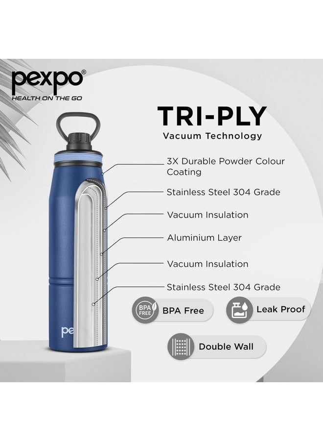 Pexpo Altros 800 Stainless Steel Hot & Cold Vacuum Insulated Flask, 740ml, Denim Blue | Leak Proof | Easy to Carry Loop Handle | Sports Water Bottle | Trekking | Gym | Office | Home | Kitchen - Image 4