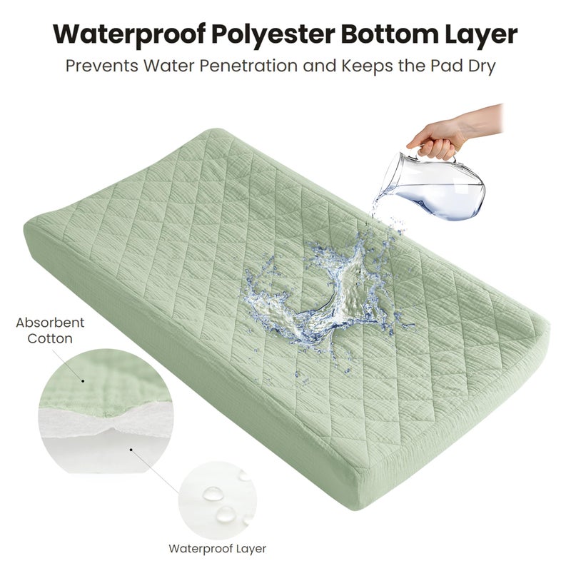 Konssy Waterproof Muslin Changing Pad Cover 2 Pack, Quilted Cotton Fitted Diaper Changing Table Cover, Soft Changing Pad Sheets for Girls Boys (Woodland, Sage) - Image 2