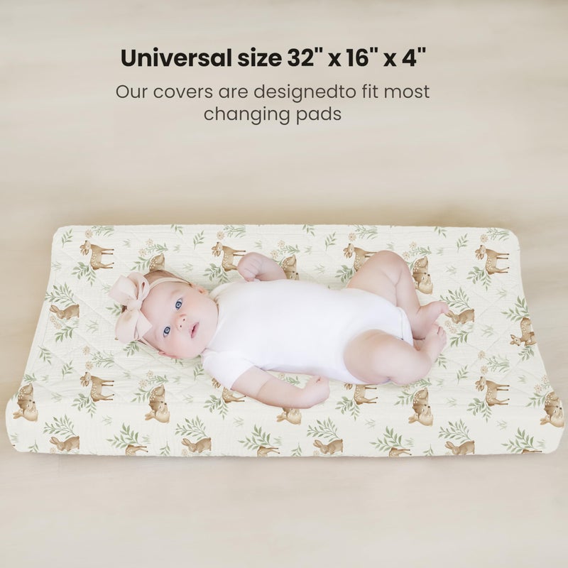 Konssy Waterproof Muslin Changing Pad Cover 2 Pack, Quilted Cotton Fitted Diaper Changing Table Cover, Soft Changing Pad Sheets for Girls Boys (Woodland, Sage) - Image 5