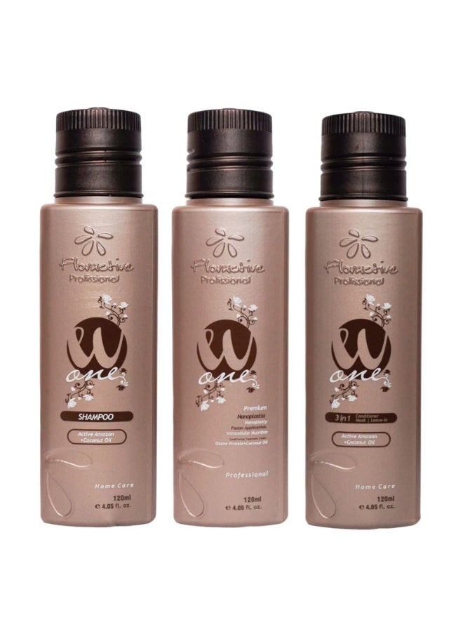 Floractive W One Nano Protein Hair Straightening Kit 1x3 120ml (Shampoo, Conditioner, Protein) - Image 2