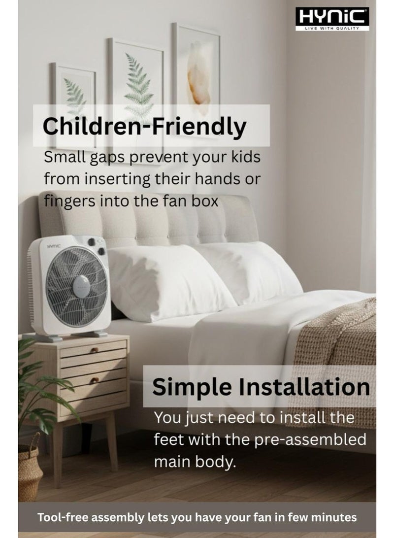 هاينك مروحة صندوقية بحجم 14 بوصة مع تقنية أوراق الشيفرة بست شفرات | تحكم بثلاث سرعات، مؤقت إيقاف تلقائي لمدة 60 دقيقة، محرك هادئ جدا وشبكة أمان آمنة للأطفال | مكتب محمول صغير ومروحة أرضية للمنزل/المكتب - Image 5