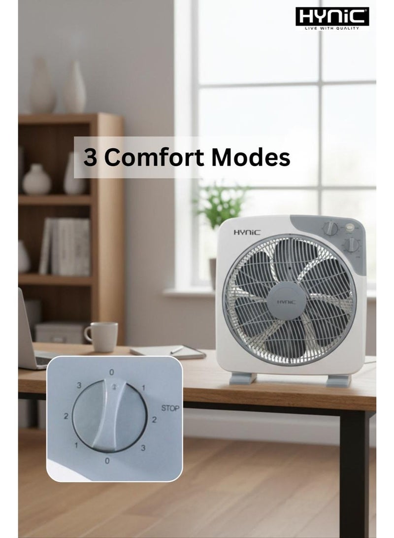 Hynic 14-Inch Box Fan with 6-Blade Leaf Technology | 3 Speed Control, 60-Minute Auto-Off Timer, Super Quiet Motor & Child-Safe Safety Grill | Compact Portable Desk & Floor Fan for Home/Office - Image 3