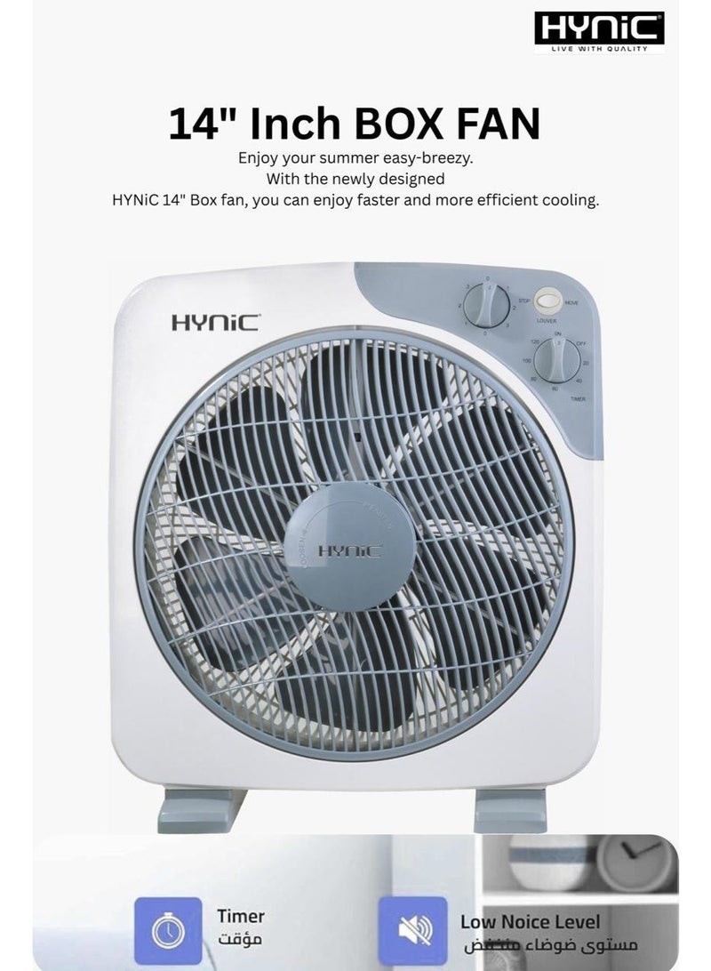 Hynic 14-Inch Box Fan with 6-Blade Leaf Technology | 3 Speed Control, 60-Minute Auto-Off Timer, Super Quiet Motor & Child-Safe Safety Grill | Compact Portable Desk & Floor Fan for Home/Office - Image 1