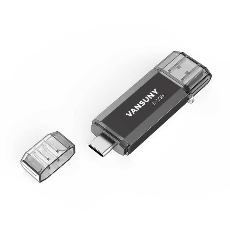 Vansuny 512GB Type C Flash Drive 2 in 1 OTG USB 3.0 + USB C Memory Stick with Keychain Dual Thumb Photo Stick Jump Drive for Android Smartphone, Computers - Image 1