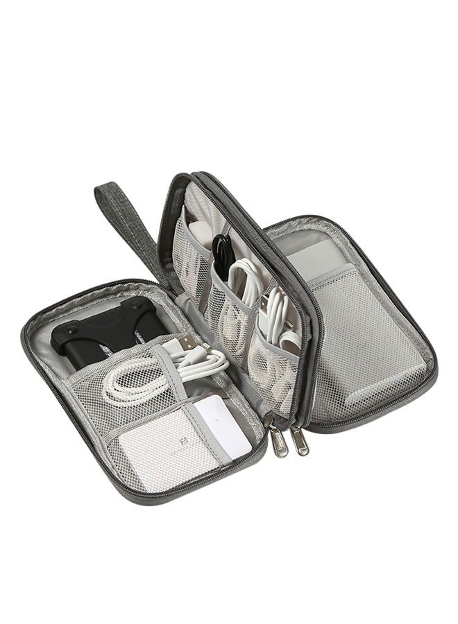 HAWAWA Electronic Organizer Bag, Water-Resistant Travel Cable Organizer Bag Pouch Electronic Accessories Carry Case Portable Double Layers Storage Bag for Cable, Cord, Charger, SD Card, Phone, Earphone Grey  - Image 1