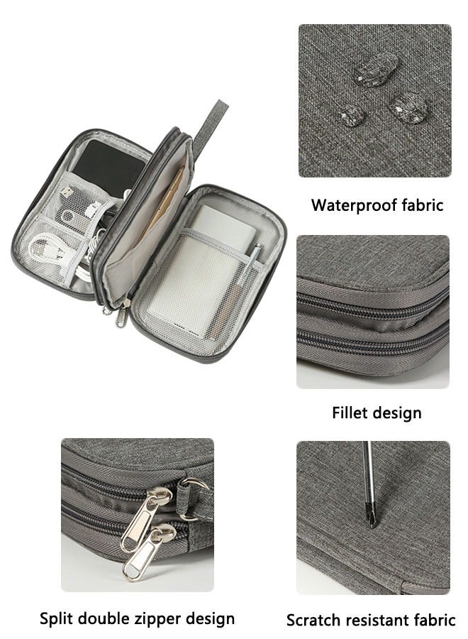HAWAWA Electronic Organizer Bag, Water-Resistant Travel Cable Organizer Bag Pouch Electronic Accessories Carry Case Portable Double Layers Storage Bag for Cable, Cord, Charger, SD Card, Phone, Earphone Grey  - Image 3