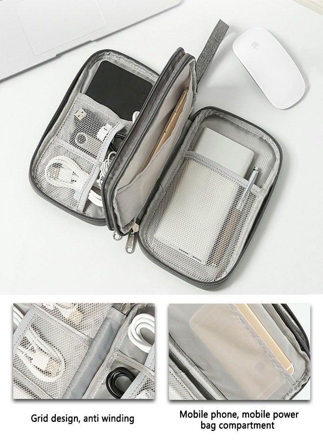 HAWAWA Electronic Organizer Bag, Water-Resistant Travel Cable Organizer Bag Pouch Electronic Accessories Carry Case Portable Double Layers Storage Bag for Cable, Cord, Charger, SD Card, Phone, Earphone Grey  - Image 4