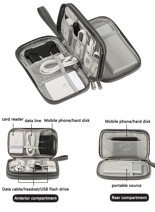 HAWAWA Electronic Organizer Bag, Water-Resistant Travel Cable Organizer Bag Pouch Electronic Accessories Carry Case Portable Double Layers Storage Bag for Cable, Cord, Charger, SD Card, Phone, Earphone Grey  - Image 5