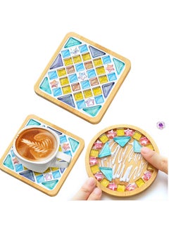 Mordely Mosaic Tiles Craft Kits for Adults, DIY Mosaic Art Projects Coaster Stained Glass Kit with Bamboo Coaster Craft Gifts for Women Handmade Home Decor Gifts  - Image 1