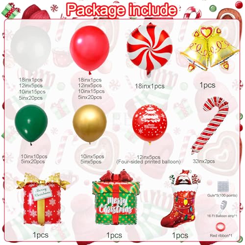 AobkDeco Christmas Balloon Garland Arch Kit Red White Gold balloons Candy Foil Balloons Candy Cane Balloons Xmas Stocking Foil Balloons Gift Box Balloons for Christmas Party Decorations - Image 5