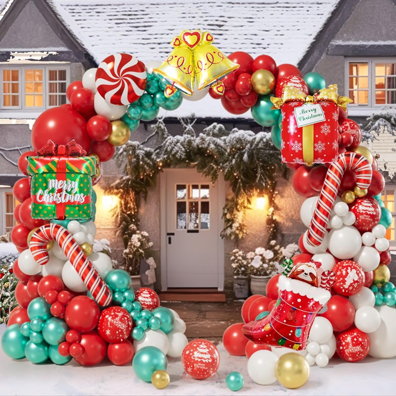 AobkDeco Christmas Balloon Garland Arch Kit Red White Gold balloons Candy Foil Balloons Candy Cane Balloons Xmas Stocking Foil Balloons Gift Box Balloons for Christmas Party Decorations - Image 3