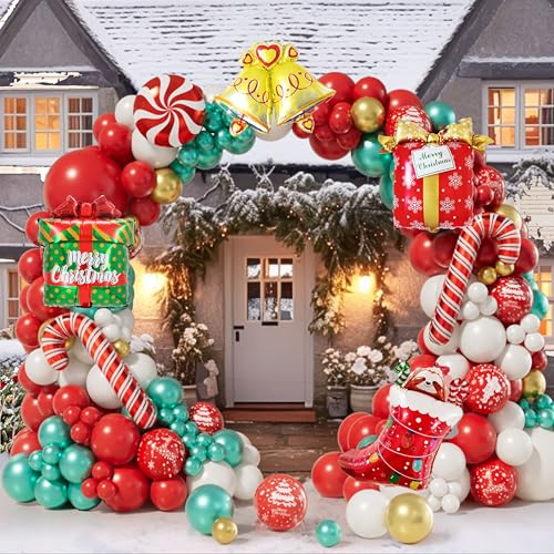 AobkDeco Christmas Balloon Garland Arch Kit Red White Gold balloons Candy Foil Balloons Candy Cane Balloons Xmas Stocking Foil Balloons Gift Box Balloons for Christmas Party Decorations - Image 1