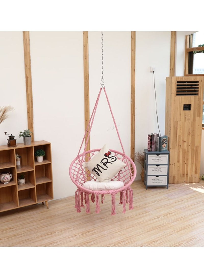 DubaiGallery Round Hammock Chair Outdoor Indoor Dormitory Bedroom Yard For Child Adult Swinging Hanging Single Safety Chair Hammock (Color : Pink)  - Image 4