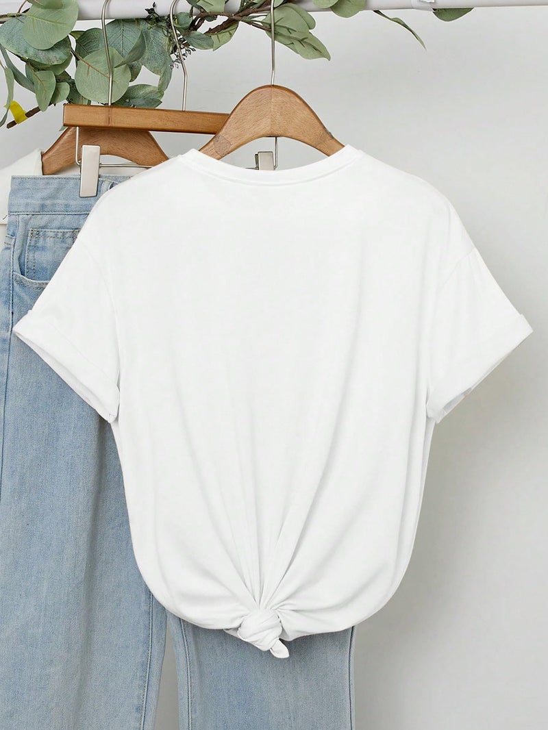 SXV STYLE Women Loose Fit Seashell Print Round Neck Short Sleeve T-Shirt, Suitable for Summer (in, Alpha, S, White) - Image 3