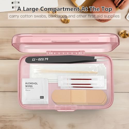 FYY Weekly Pill Organizer with Labels,8 Compartments Travel Daily Pill Case Airtight Moistureproof Large Pill Box to Hold Vitamins, Fish Oil, Supplements,Cotton Swab and Bandages-Pink - Image 3