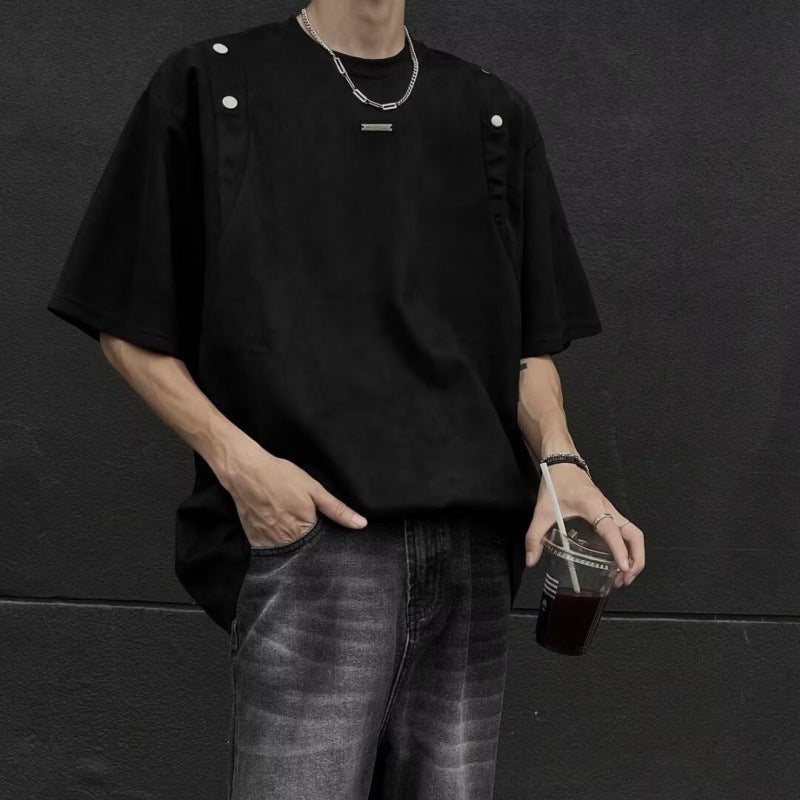 Suede Short-Sleeved T-Shirt Men'S Summer American-Style High Street Design Sense Niche Heavy-Sleeved Loose Half-Sleeved T-Shirt - Image 2