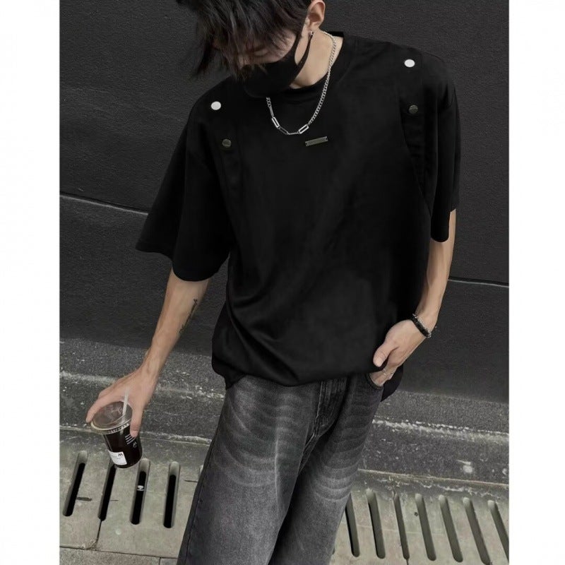Suede Short-Sleeved T-Shirt Men'S Summer American-Style High Street Design Sense Niche Heavy-Sleeved Loose Half-Sleeved T-Shirt - Image 3