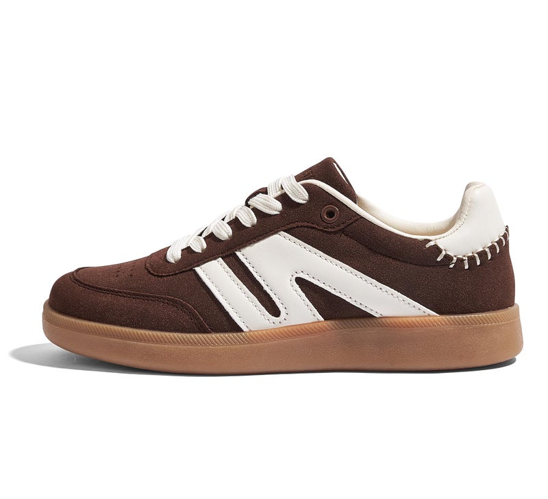LUCKY STEP Women Classic Retro Gum Sole Fashion Sneakers Casual Tennis Skate Shoe Genuine Leather Walking Footwear Anti Slip Trainers(Dark Brown,8) - Image 1