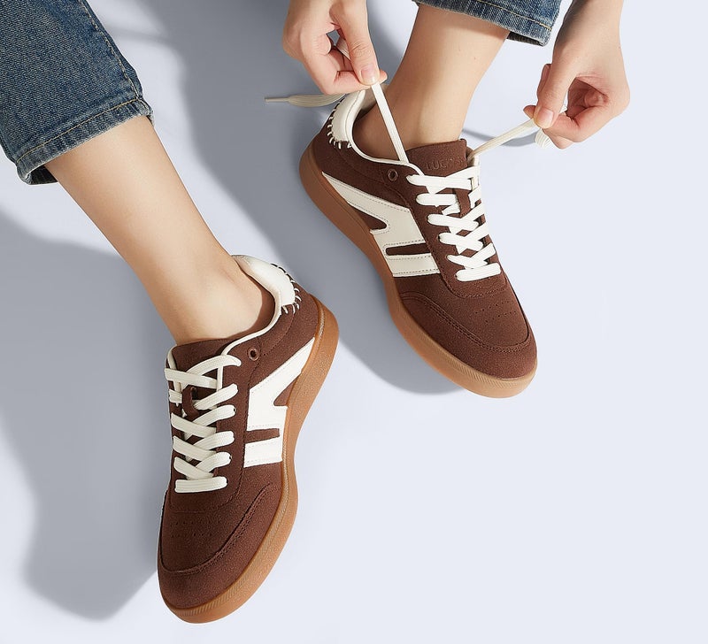 LUCKY STEP Women Classic Retro Gum Sole Fashion Sneakers Casual Tennis Skate Shoe Genuine Leather Walking Footwear Anti Slip Trainers(Dark Brown,8) - Image 2