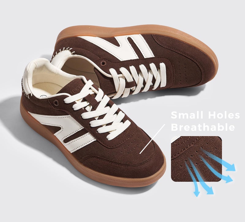 LUCKY STEP Women Classic Retro Gum Sole Fashion Sneakers Casual Tennis Skate Shoe Genuine Leather Walking Footwear Anti Slip Trainers(Dark Brown,8) - Image 4