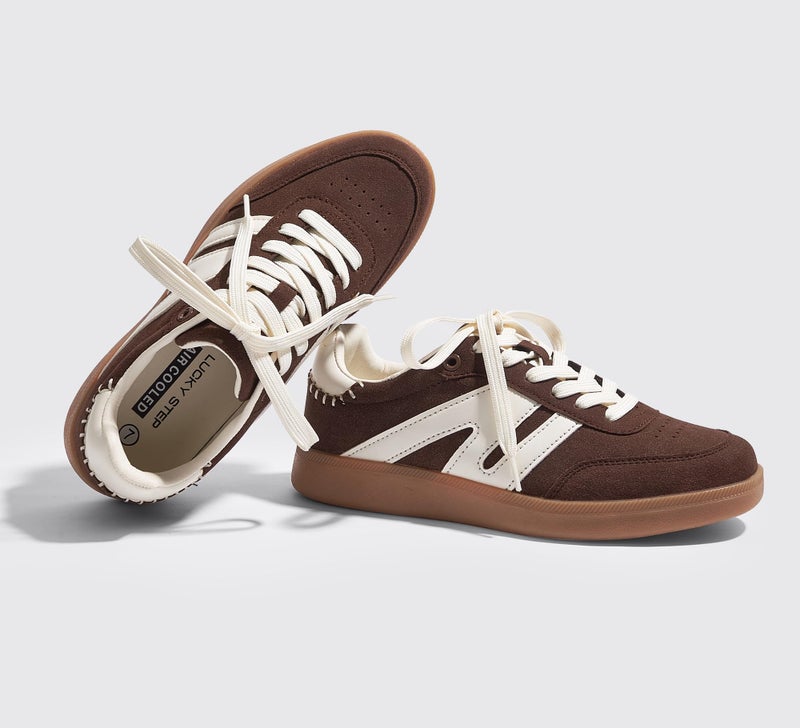 LUCKY STEP Women Classic Retro Gum Sole Fashion Sneakers Casual Tennis Skate Shoe Genuine Leather Walking Footwear Anti Slip Trainers(Dark Brown,8) - Image 5