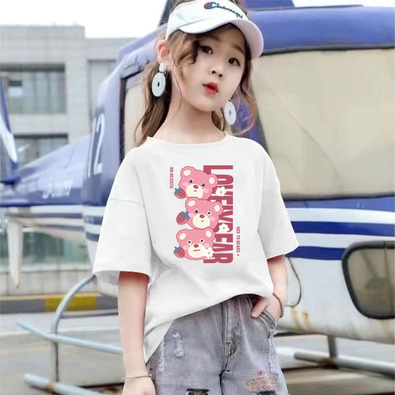 2011#2025 Short-Sleeved T-Shirt For Children And Girls Pure Cotton Half-Sleeved Children'S All-Match Thin Tops Trendy - Image 5