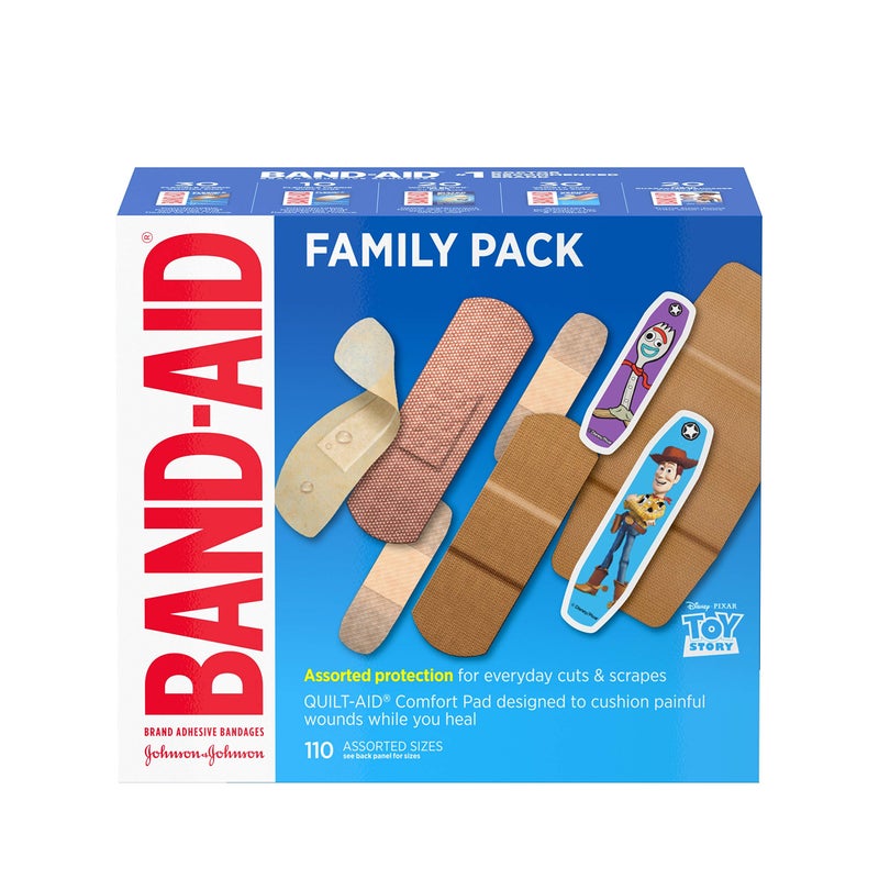 Band-Aid Brand Adhesive Bandage Family Variety Pack in Assorted Sizes Featuring Water Block Flex, Flexible Fabric, Skin-Flex, Tough Strips & Pixar Character Bandages, 110 ct - Image 1
