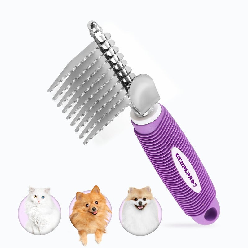 GENPEPADO Dematting Undercoat Rake Comb for Dogs & Cats with Long 2.5-In Stainless Steel Safety Blades for Removing Knots, Mats & Tangles - Pet Grooming Deshedding Brush Tool with Anti-Slip Grip - Image 1
