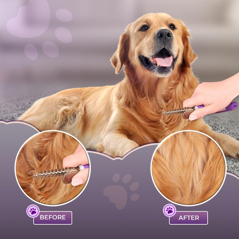 GENPEPADO Dematting Undercoat Rake Comb for Dogs & Cats with Long 2.5-In Stainless Steel Safety Blades for Removing Knots, Mats & Tangles - Pet Grooming Deshedding Brush Tool with Anti-Slip Grip - Image 5