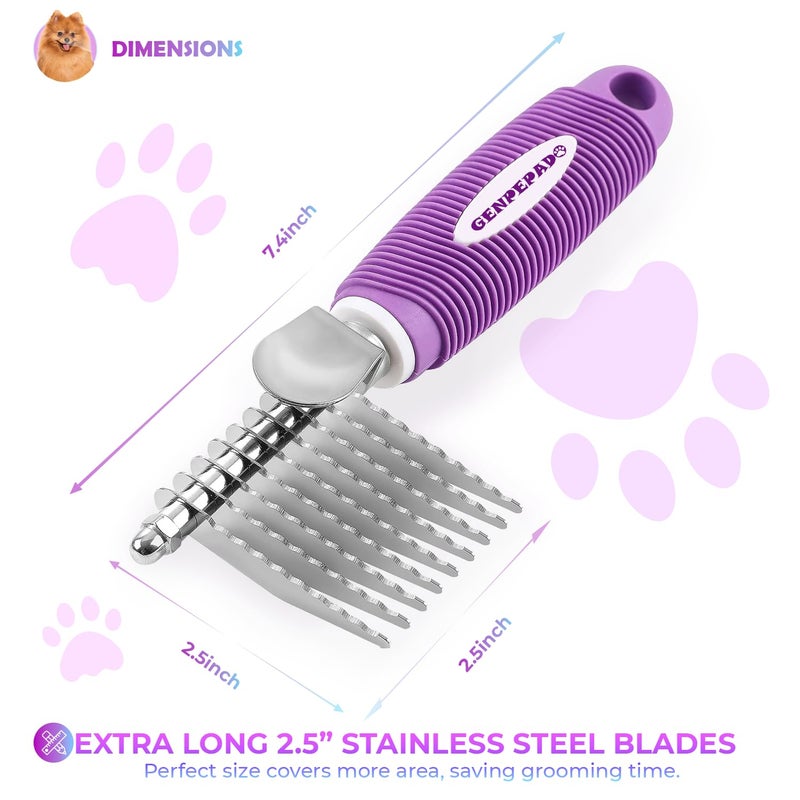 GENPEPADO Dematting Undercoat Rake Comb for Dogs & Cats with Long 2.5-In Stainless Steel Safety Blades for Removing Knots, Mats & Tangles - Pet Grooming Deshedding Brush Tool with Anti-Slip Grip - Image 3