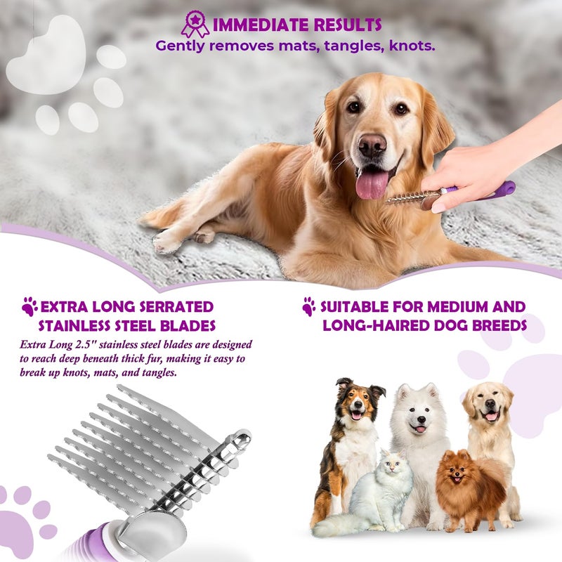 GENPEPADO Dematting Undercoat Rake Comb for Dogs & Cats with Long 2.5-In Stainless Steel Safety Blades for Removing Knots, Mats & Tangles - Pet Grooming Deshedding Brush Tool with Anti-Slip Grip - Image 4