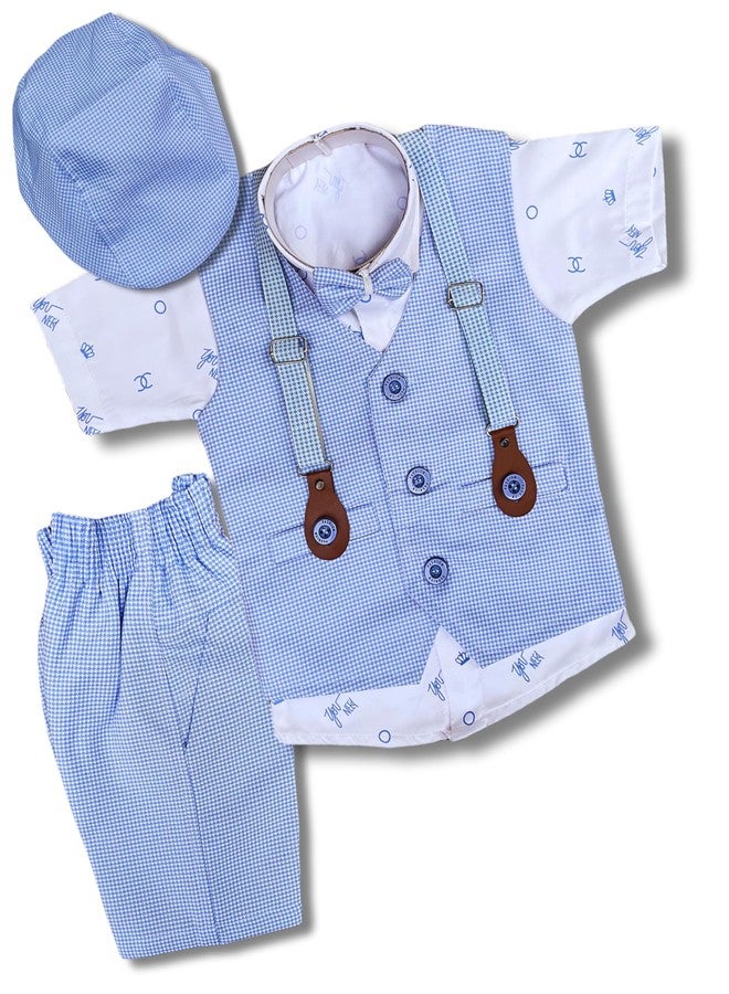 Qutie Ninja Cotton Blend Baby Boy Fancy Dress With Cap (9-12 Months, Blue Half) - Image 1
